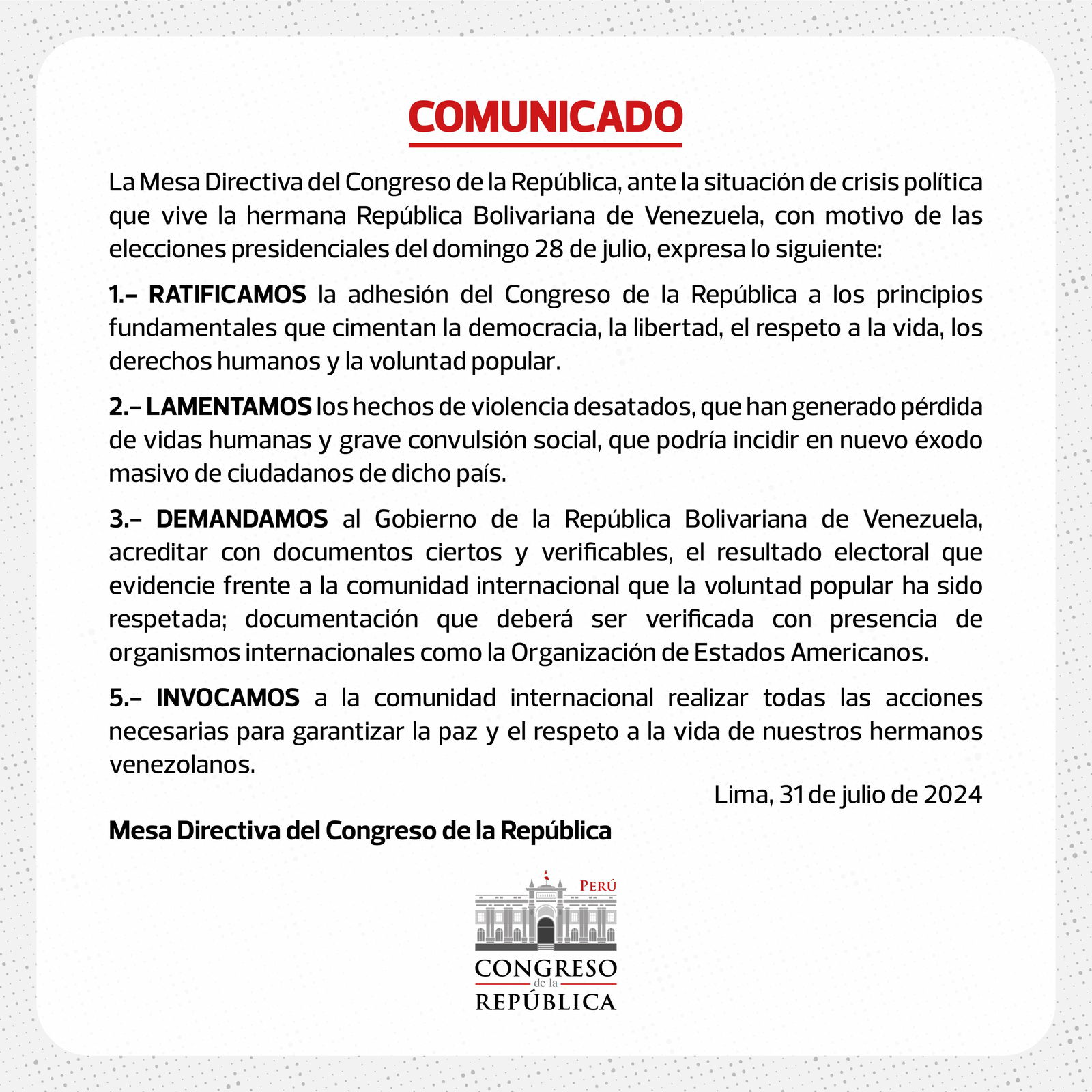 Comunicado Mesa Directiva