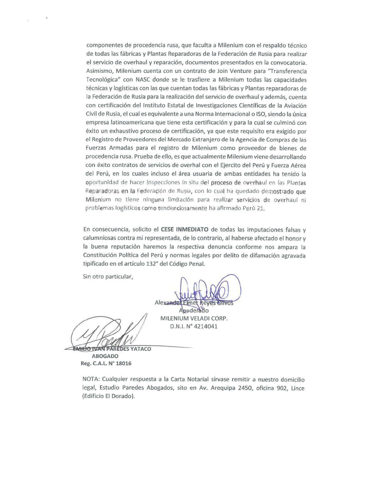 Carta notarial Milenium Veladi Corp