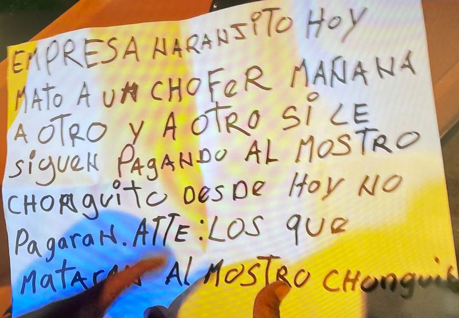 Carta de extorsión a la ET El Mandarino