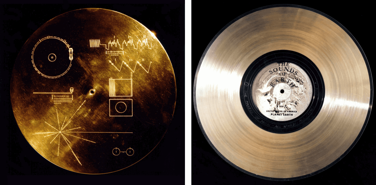 El disco dorado que lleva cada una de las Voyager funciona como una cápsula del tiempo de la humanidad. / JPL