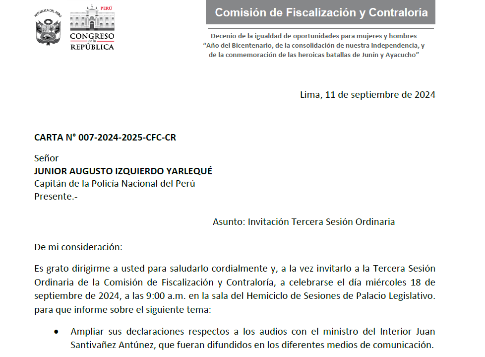 'Culebra' fue citado por el Congreso este 18 de septiembre. 