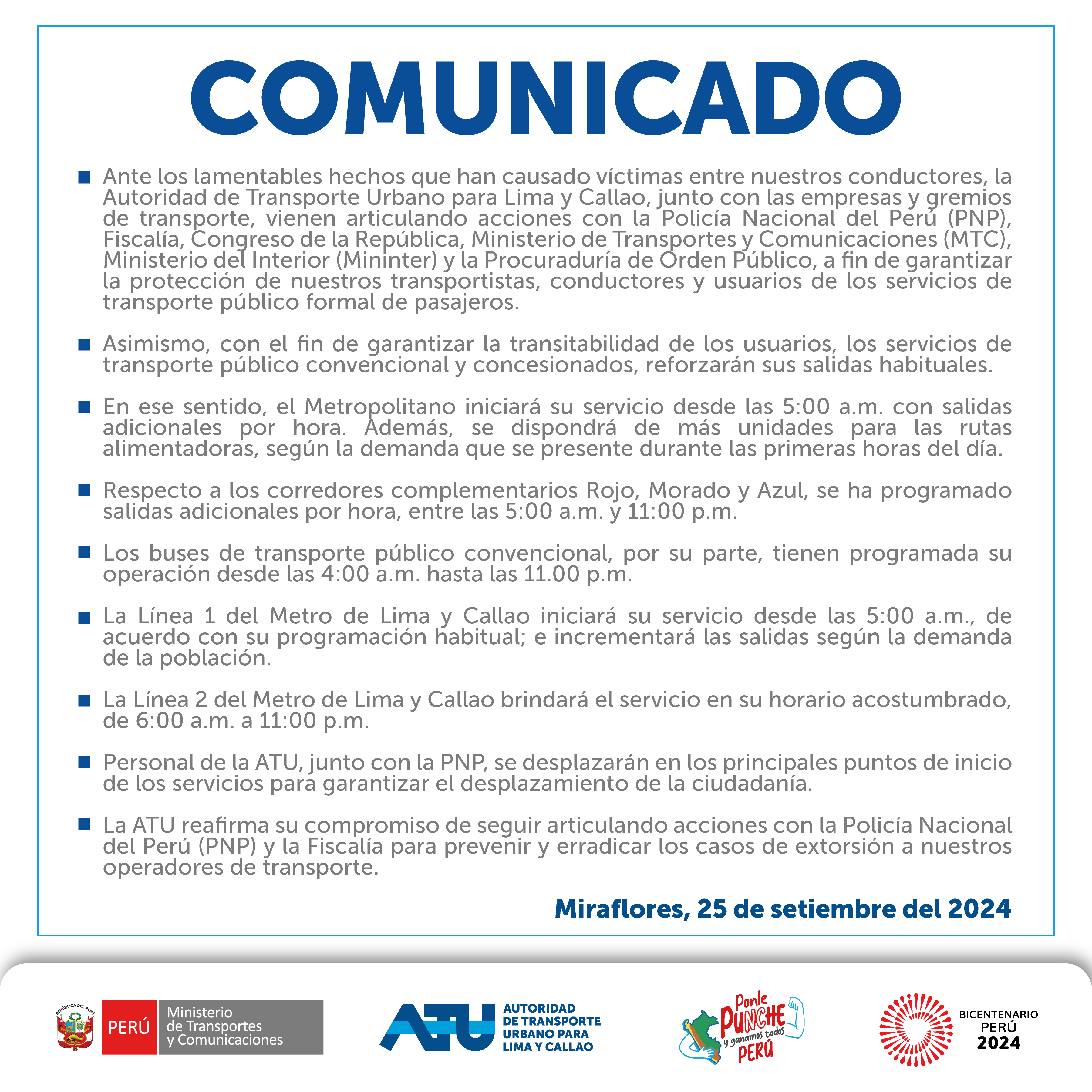 Comunicado del ATU