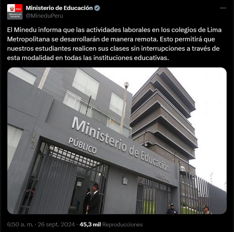 MINEDU anuncia modalidad remota para escolares