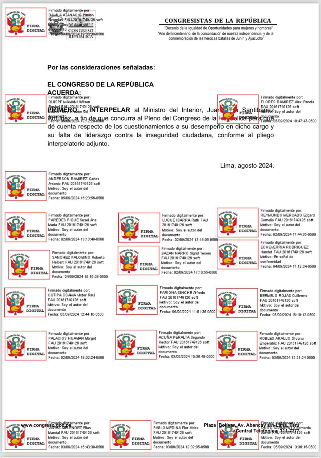 Moción interpelación Santiváñez