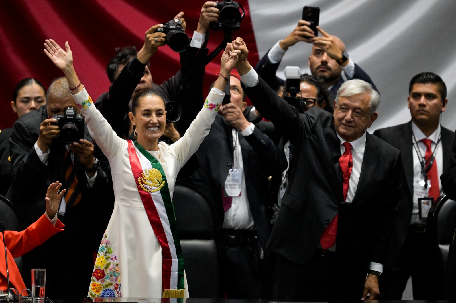 Claudia y AMLO, más unidos que nunca. Foto: AFP