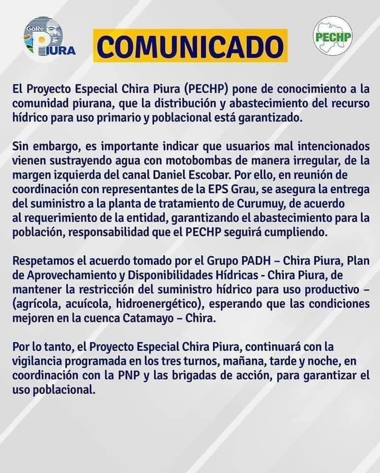 comunicado poechos deficit hidrico