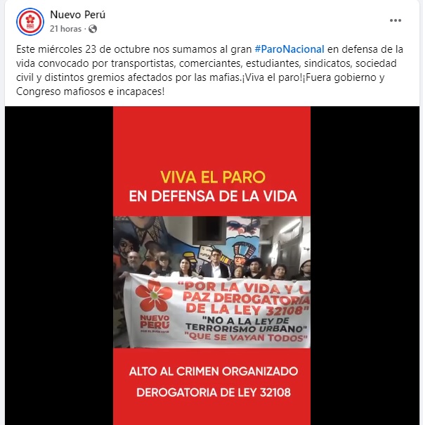 Nuevo Perú ha anunciado su participación en la marcha de hoy.