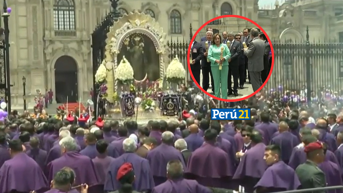 Señor de los Milagros recibe cirios y medalla de honor de Dina Boluarte