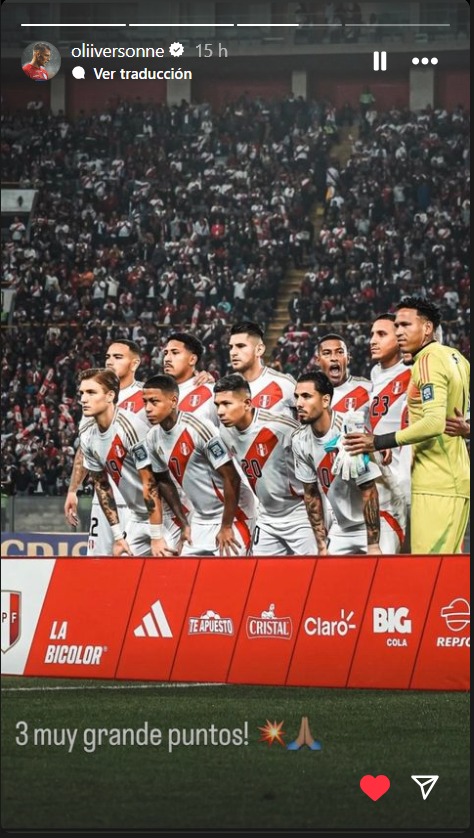 Storie del Instagram de Oliver Sonne tras el Perú 1-0 Uruguay