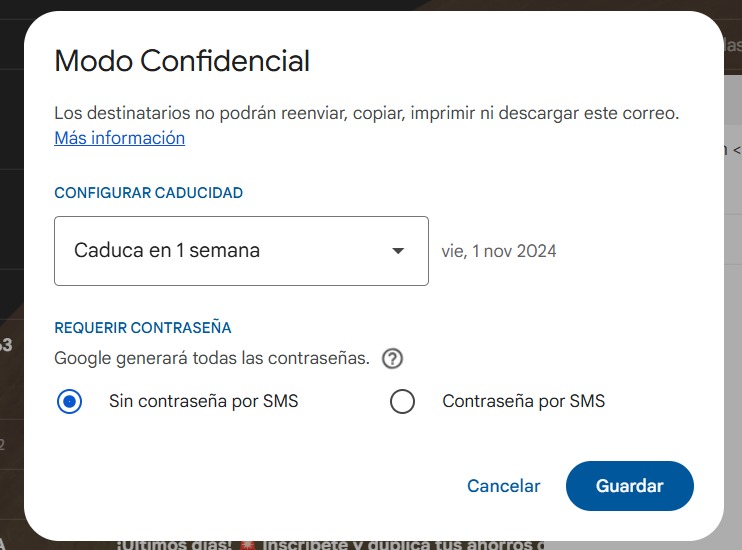 Modo confidencial de Gmail