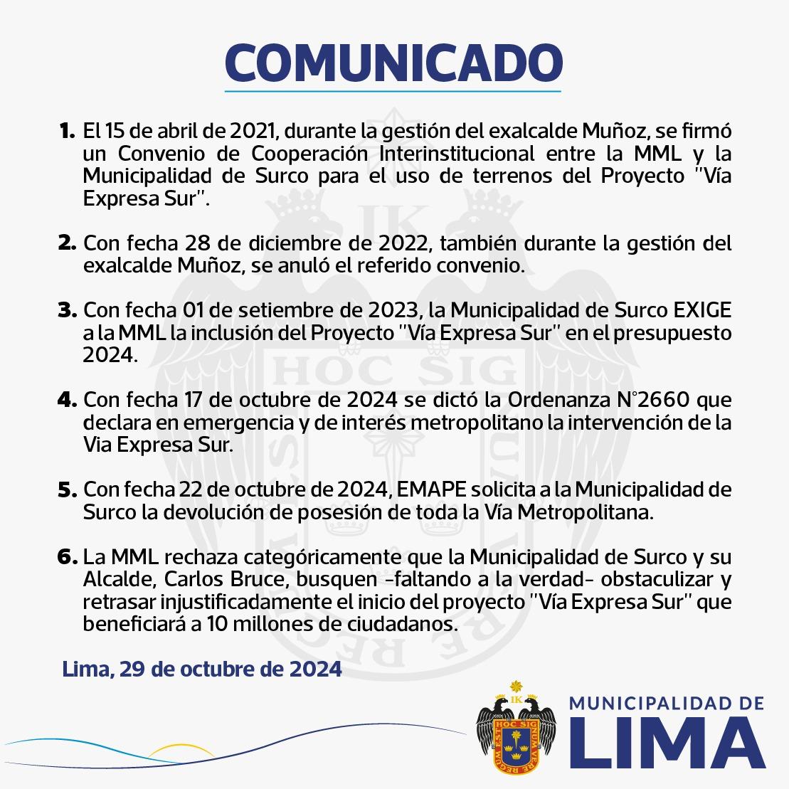 Comunicado de la MML