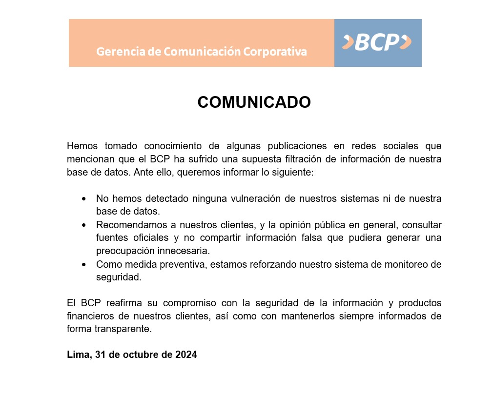 Comunicado BCP