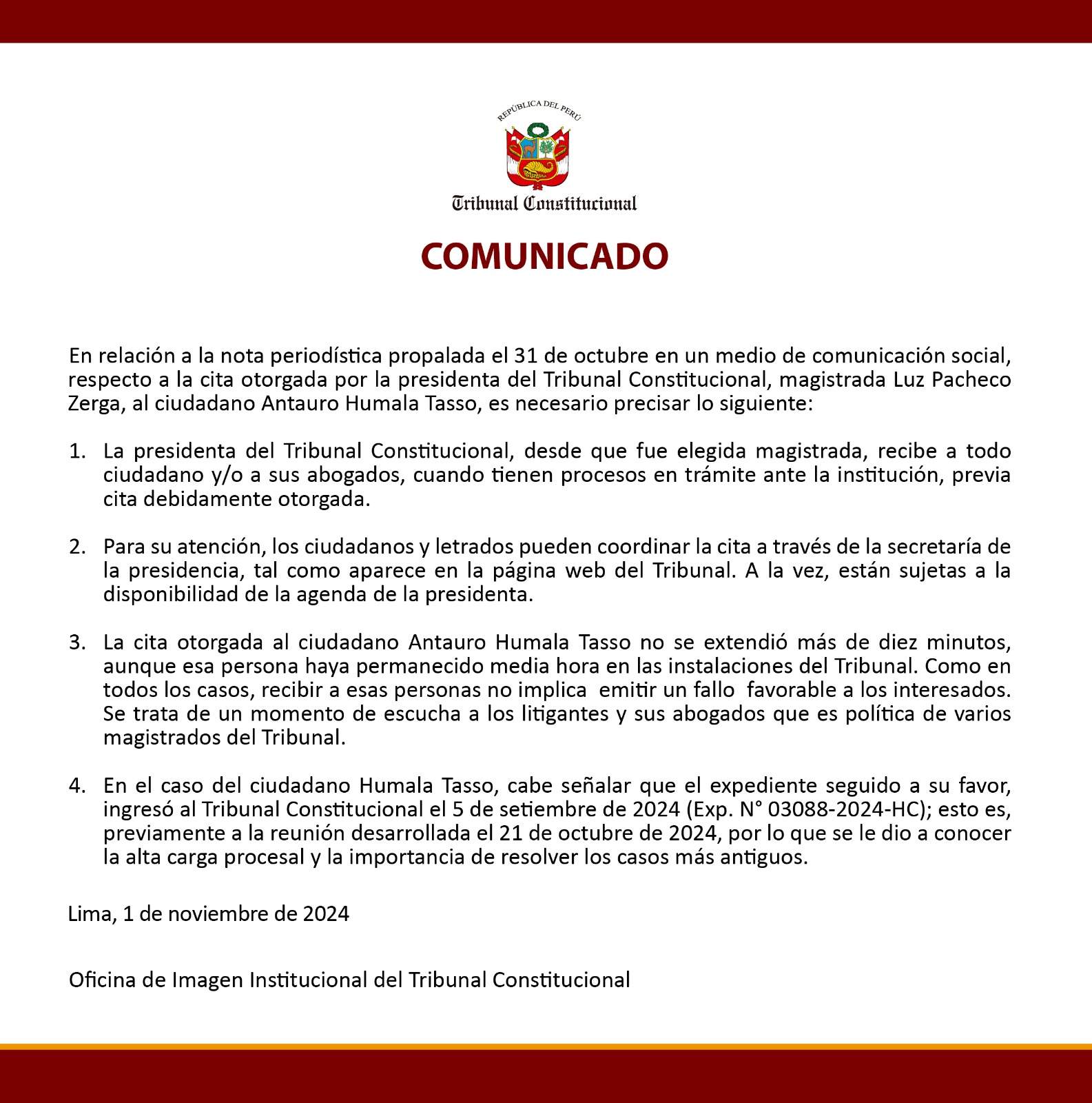 Comunicado del TC