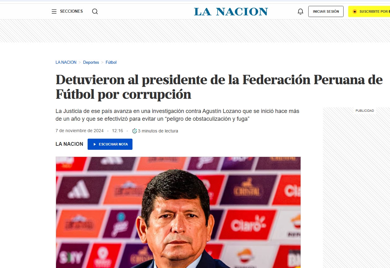 La Nación de Argentina hace hincapié en la supuesta corrupción sobre la FPF